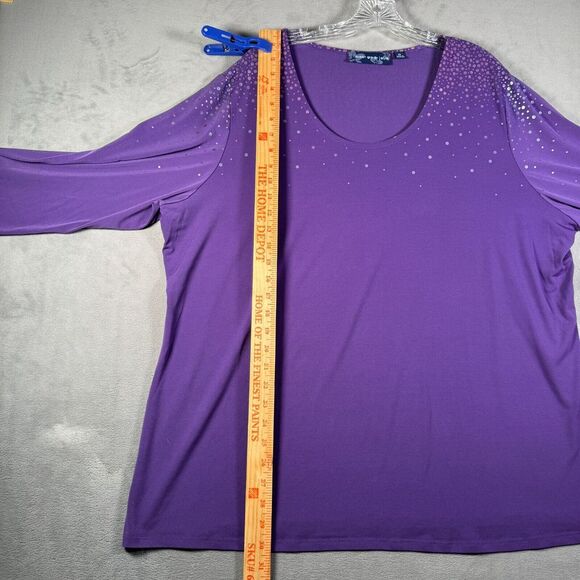 Susan Graver Womens Top Plus 2X Purple Dots Liquid Knit 3/4 Sleeve Scoop Neck - Picture 4 of 8